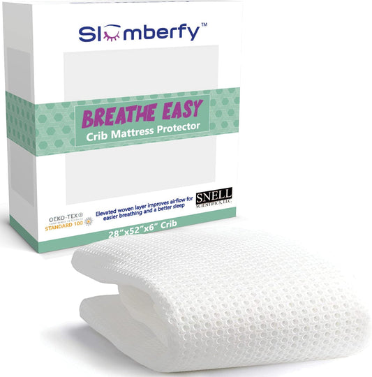 Breathable Crib Waterproof Mattress Protector Pad- Hypoallergenic - Noiseless - Washable- Breath Easy, Babies and Toddlers, Lab Tested - Crib Size 28"X52" by Slumberfy