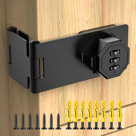 90 Degree Cabinet Locks with Combination, Mechanical Folding Door Latch, Keyless Password Rotary Hasp Latch Lock for Office File Cabinet, Drawers, Locker, Small Door, Cupboard (1, Black)