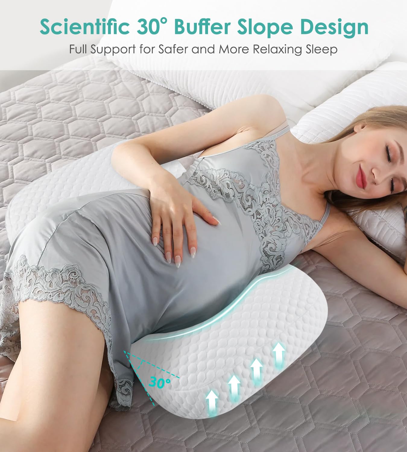 Pregnancy Pillow Cooling for Sleeping, Detachable and Adjustable Double-Sided Support Maternity Pillow Skin-Friendly for Pregnant Women Back, HIPS, Legs(30°Slope Design Verified by Expectant Mothers)