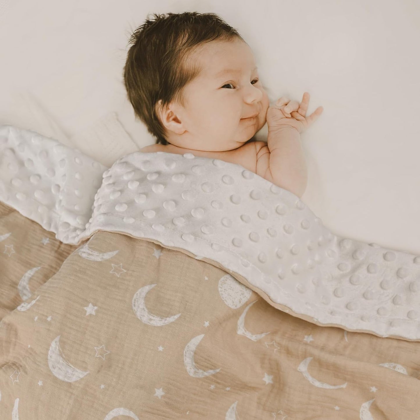 GLLQUEN BABY Blankets for Unisex Boys Girls, 2-Pack Muslin Cotton Front Soft and Breathable, and Dotted Fleece Backing, Printed Bed Nursery Minky Blankets for Toddler Newborn, Starry, 30 x 40 inches