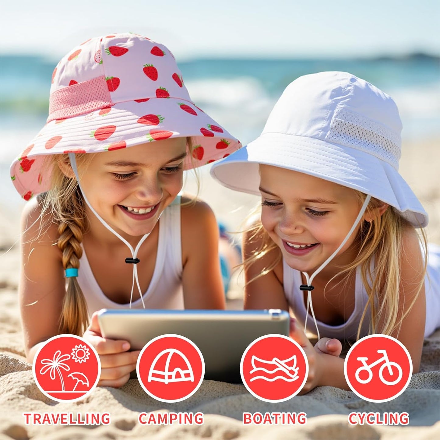 Toddler Baby Sun Hat Kids Summer UPF 50+ for Boys Girls Adjustable Beach Hats with Bucket Wide Brim Age 1-7 Years