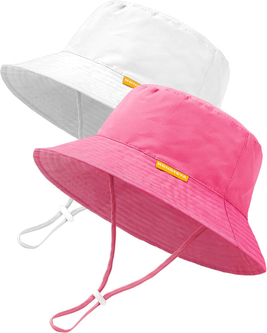 Baby Sun Hat Kids Summer UPF 50+ Toddler Bucket Hat Wide Brim Adjustable Beach Hats for Boys Girls Age 0-6 Years