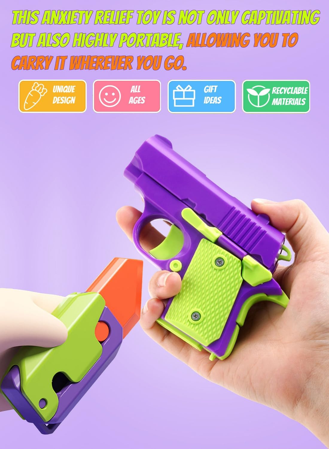 Fidget Gun Toy, Fidget Blaster Gun 1911 Titan Stress Shot ADHD Gun, 3D Printed Stress Anxiety Relief Pistol Toys