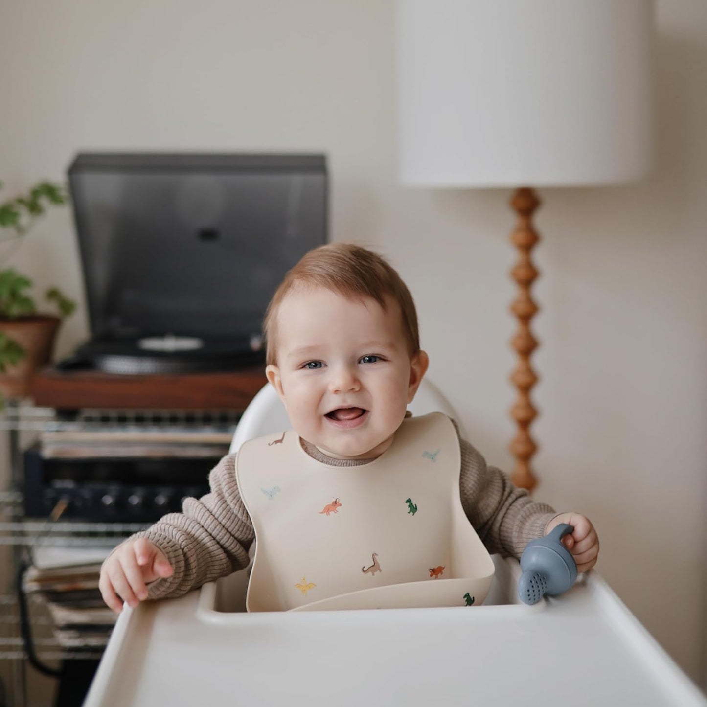 mushie Silicone Baby Bib | Adjustable Fit Waterproof Bibs (Dinosaurs)