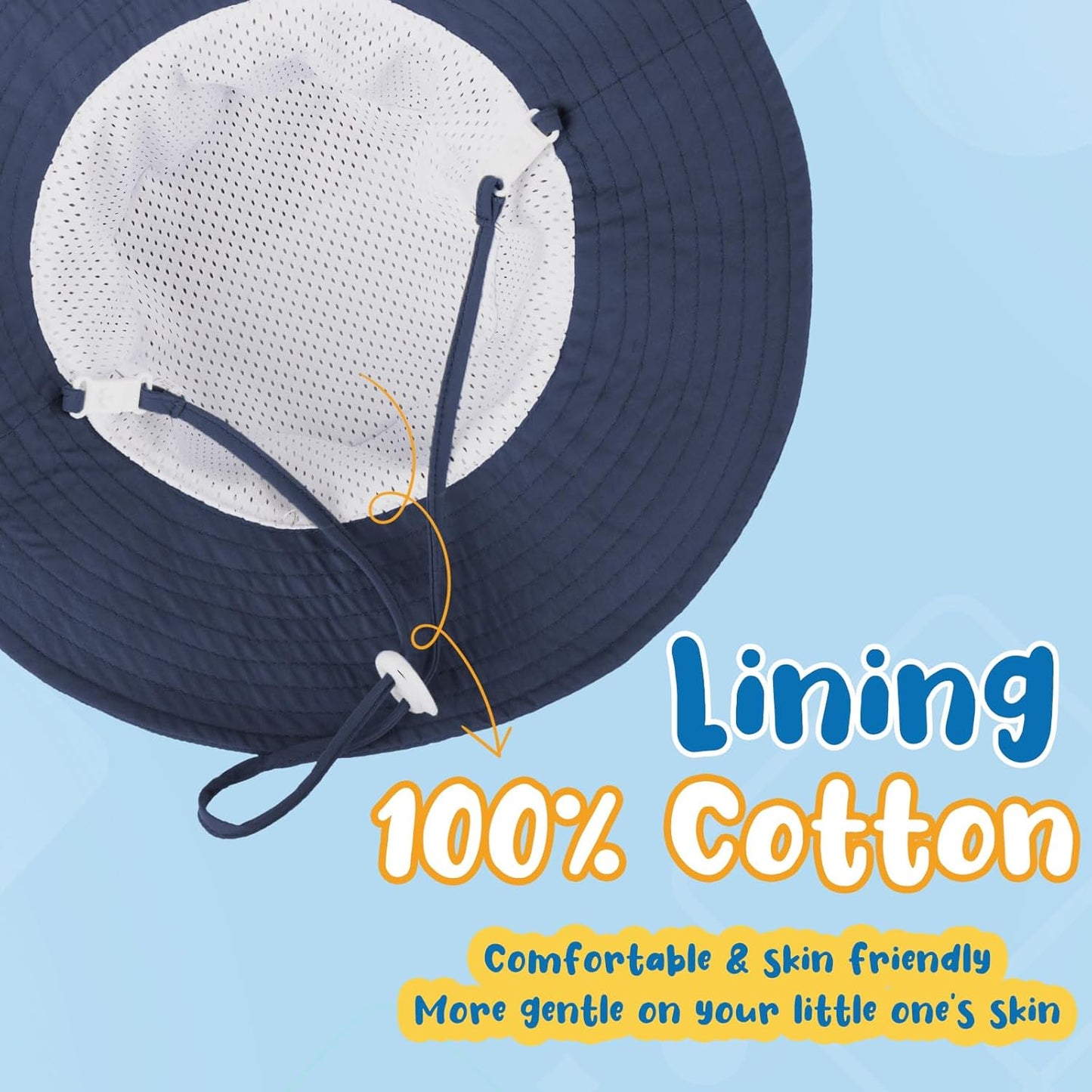 Baby Sun Hat Kids Summer UPF 50+ Toddler Bucket Hat Wide Brim Adjustable Beach Hats for Boys Girls Age 0-6 Years