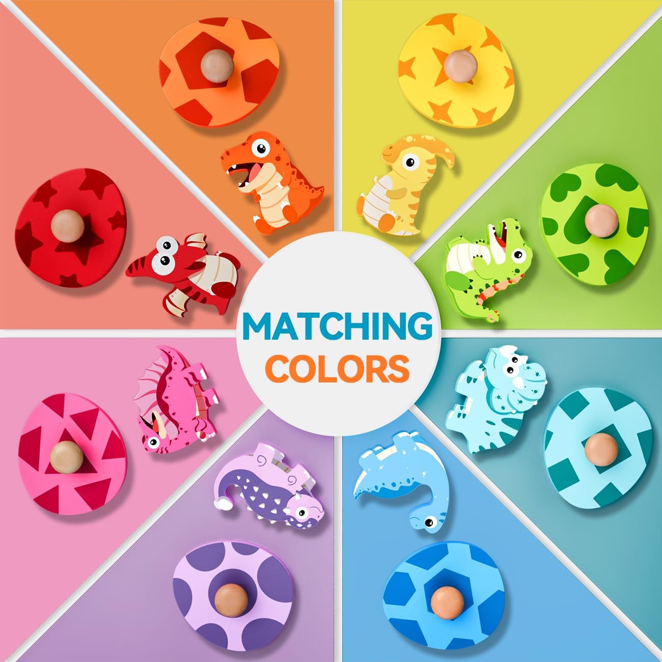 Dinosaur Wooden Puzzles for Toddlers 1-3, Montessori Toys for 1 2 Year Old Boy Birthday Gifts, Dinosaur Matching Eggs Peg Puzzles for Toddlers Age 2-4, Preschool Learning Activities for Girls