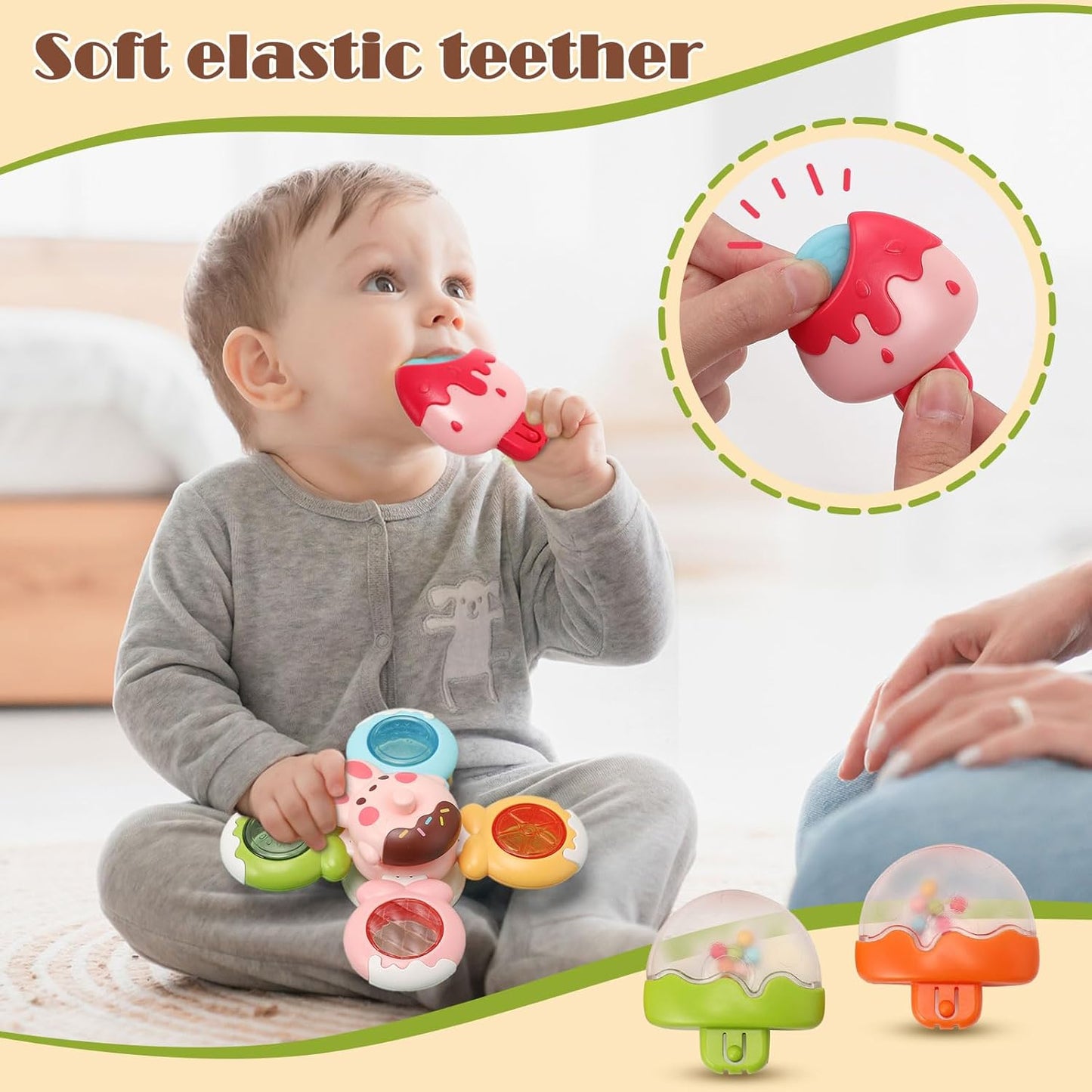 3PCs Suction Cup Spinner Toys for Babies, Montessori Sensory Toys for 12+ Months Baby Boys Girls, Bath/Airplane/Car/Travel Activities Fidget Toys for Toddlers, First Birthday Gifts for Newborn