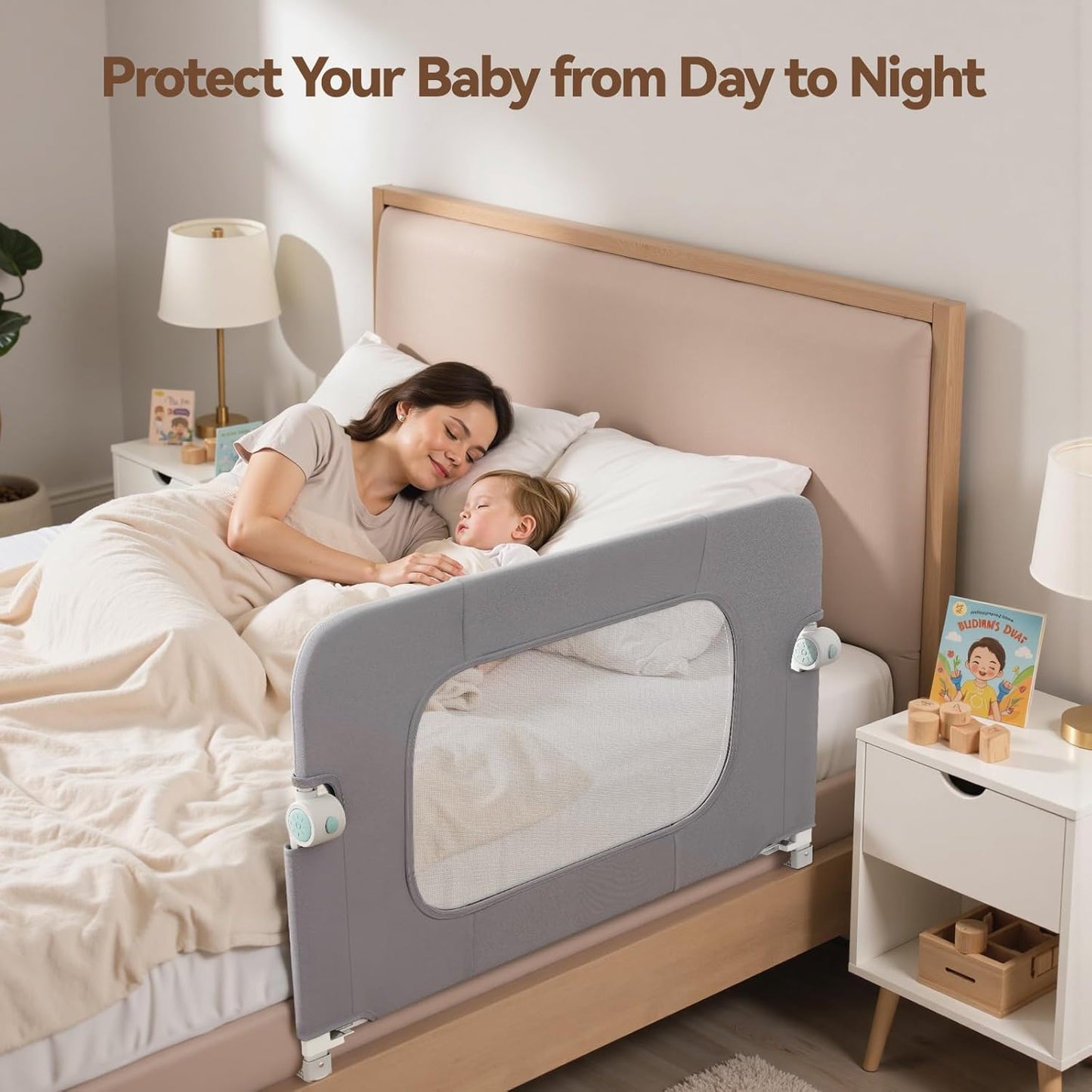 Reinforced Bed Rail for Toddlers – 47’’ Long Safety Guard with Thickened Material, Adjustable & Folding Bed Rails for Twin, Full, Queen, King Beds