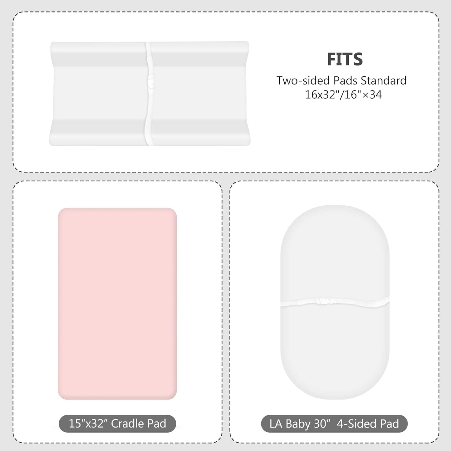 TILLYOU Changing Pad Cover Set in Soft Jersey Material - Fits 32"/34''x16 Contoured Pad for Babies,Peachy Pink & White