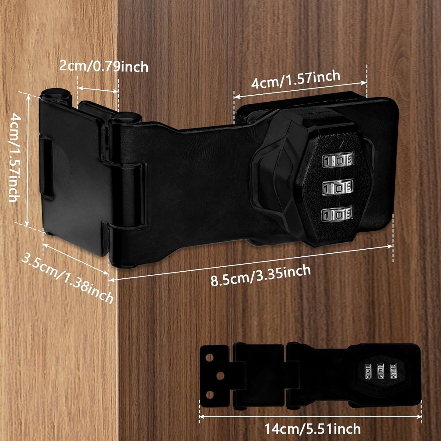 Double Hinge Cabinet Password Hasp Lock Zinc Alloy Cabinet Door Password Lock Password Rotary Hasp Lock 3 Digit Sliding Lockable Rotary Door Lock Hasp for Cabinets, Doors, Flip Barn Door (Black)
