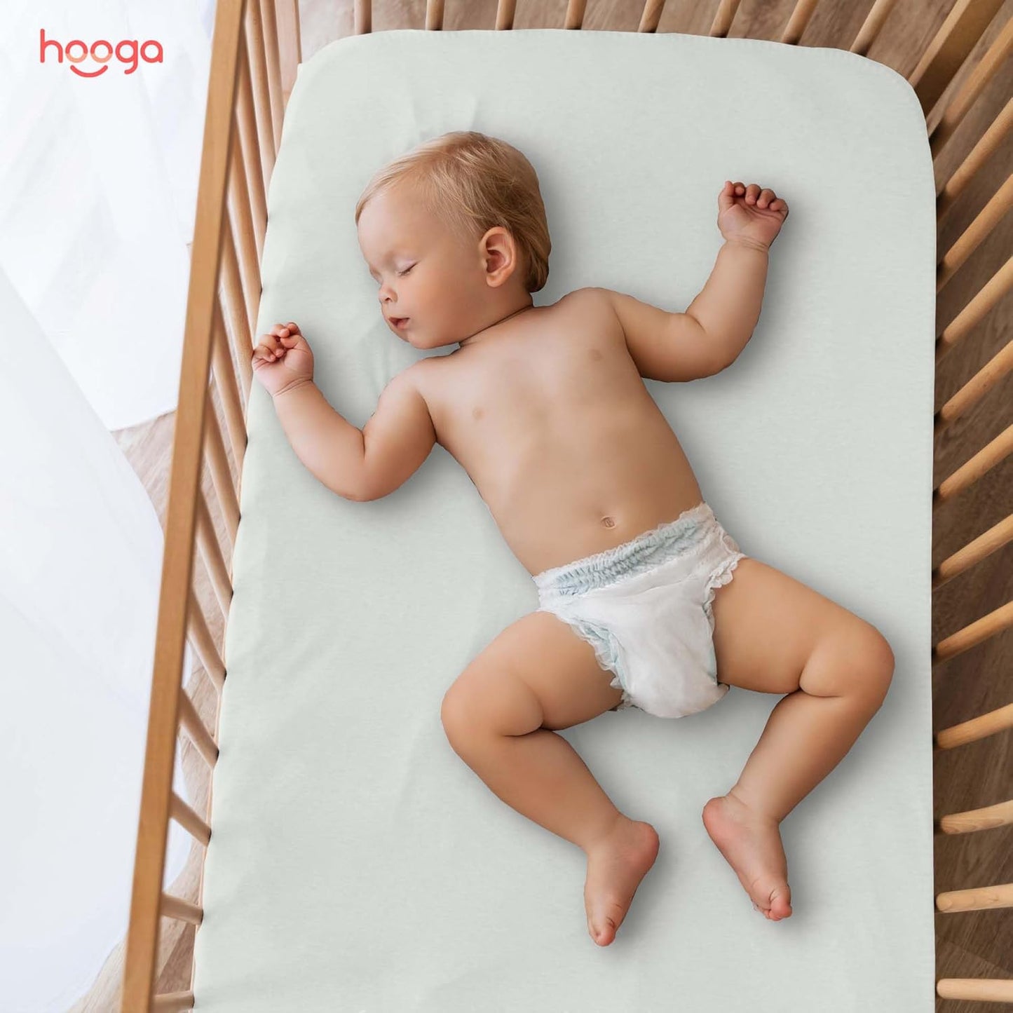 Hooga Grounding Crib Sheet, Organic Fitted Grounded Sheet for Baby Crib, Earth Connected Bedding (52”x28”x8”) Pure Silver Fiber and Cotton, Grounding Cord Included. Off White