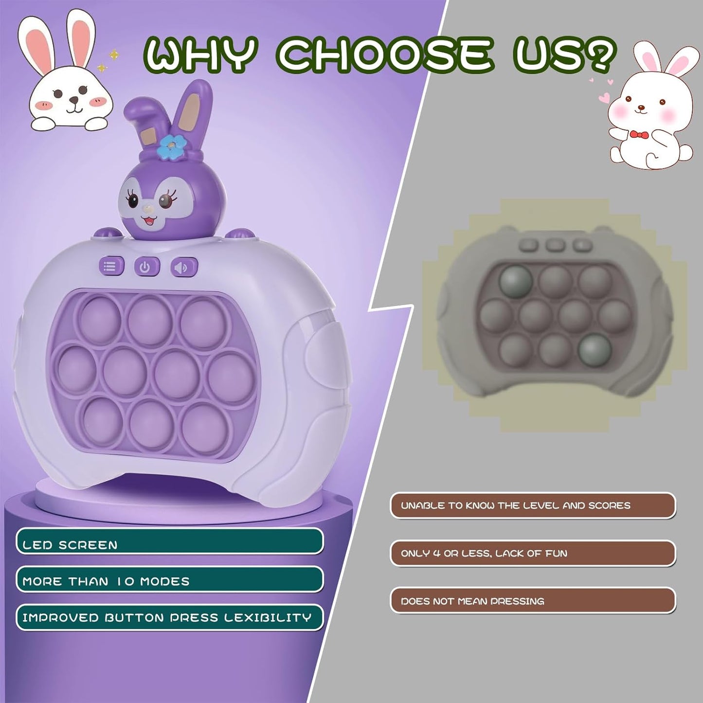 Fast Push Game Pop Fidget Toys for Kids, Fast Push Bubble Game, Quick Push Pop Game for Boys & Girls Age 3-12, Handheld Puzzle Game Sensory Toys Relaxation and Decompression (Purple Rabbit)