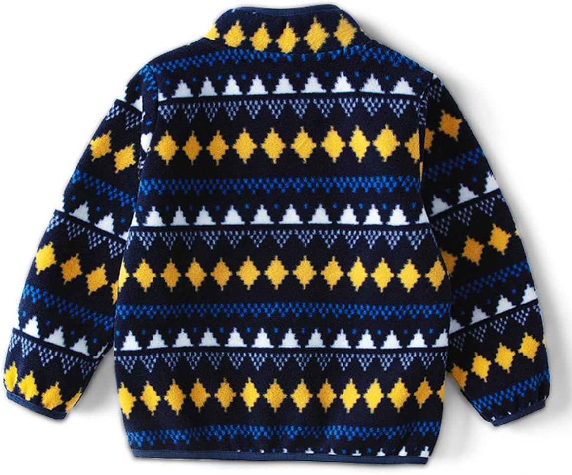 Kids Printed Polar Fleece Jacket Toddler Baby Boys Girls Autumn Winter Warm Sherpa Lining Outerwear Soft Lightweight