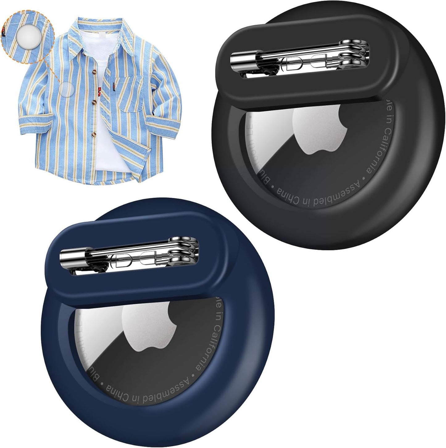 Tracker Holder for AirTag with Pin, Safe Hidden Lightweight GPS Tracker for Kids Compatible with Apple Air Tags for Child, Elderly, Pets Collar, Shoes (Midnight Blue+Black)