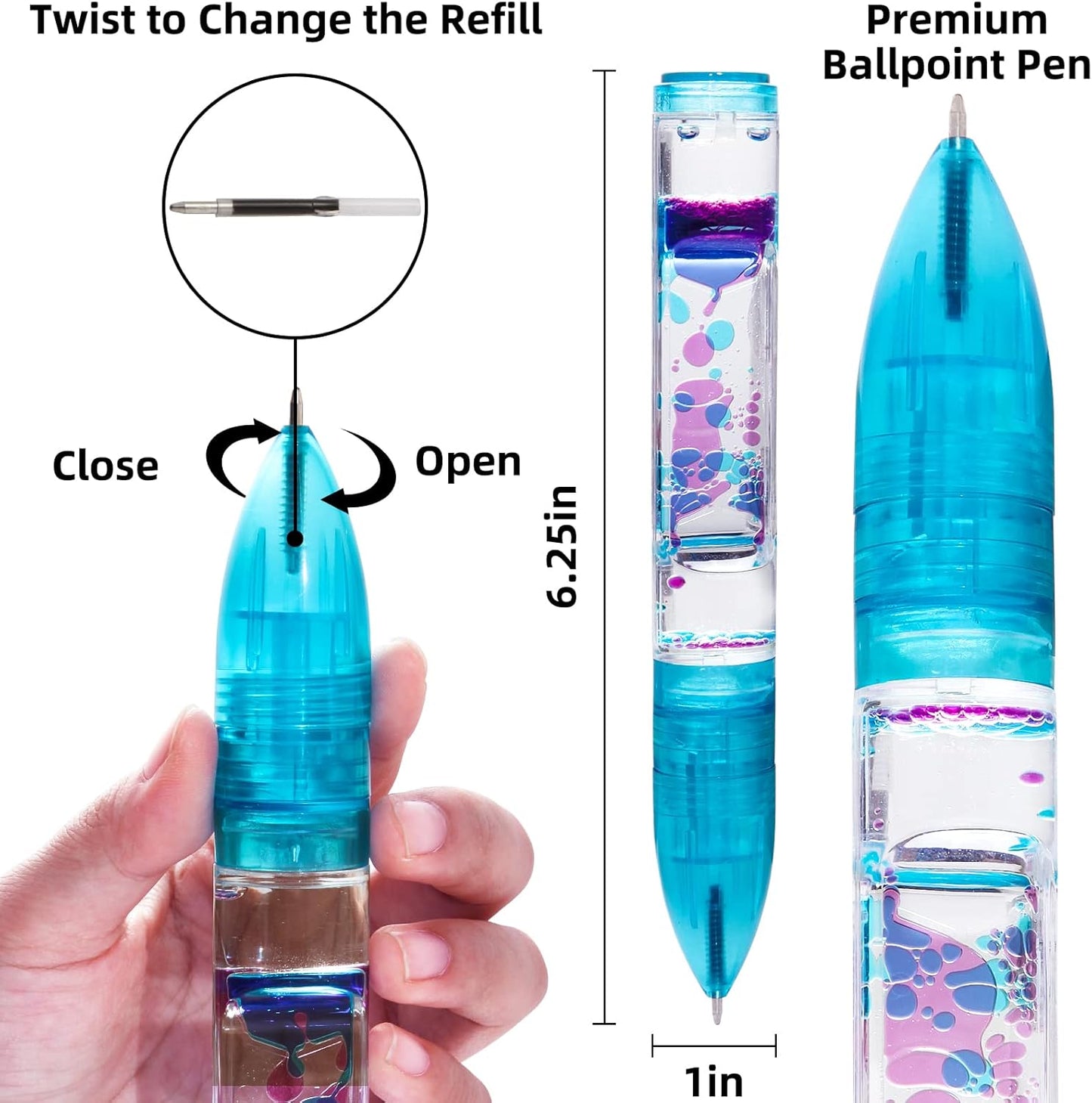 YUE MOTION Liquid Motion Bubbler Pens - Colorful Liquid Ballpoint Pen for Back to School Gift，Stocking Stuffers, Easter Basket Stuffers -Fidget Toy Pen for Stress Relief and Anxiety(6 Pack)