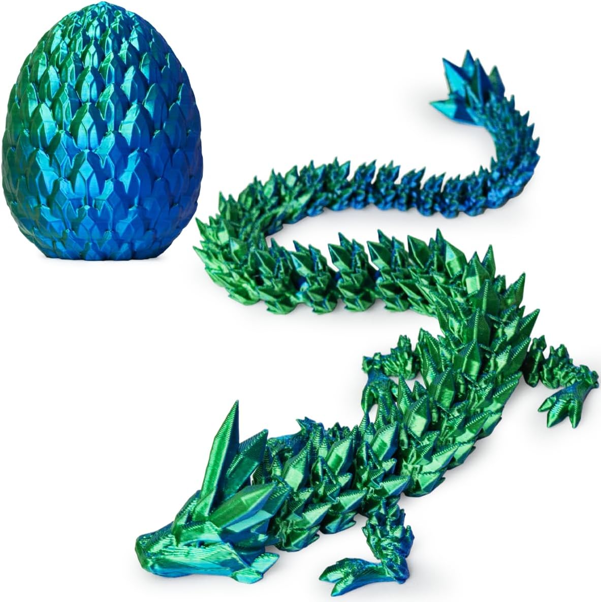 3D Prited Dragon,3D Printed Dragon in Egg, Home Office Decor Executive Desk Toys， Fidget Toys for Adults and Kids (Blue&Green)