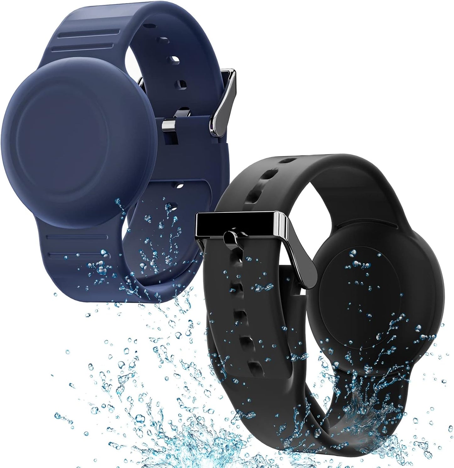 Waterproof Bracelet Compatible with Airtag Case for Kids(2 Pack), Soft Silicone Hidden Wristband, Lightweight GPS Tracker Compatible with Apple Air Tag Watch Band for Child (Black & Navy Blue)