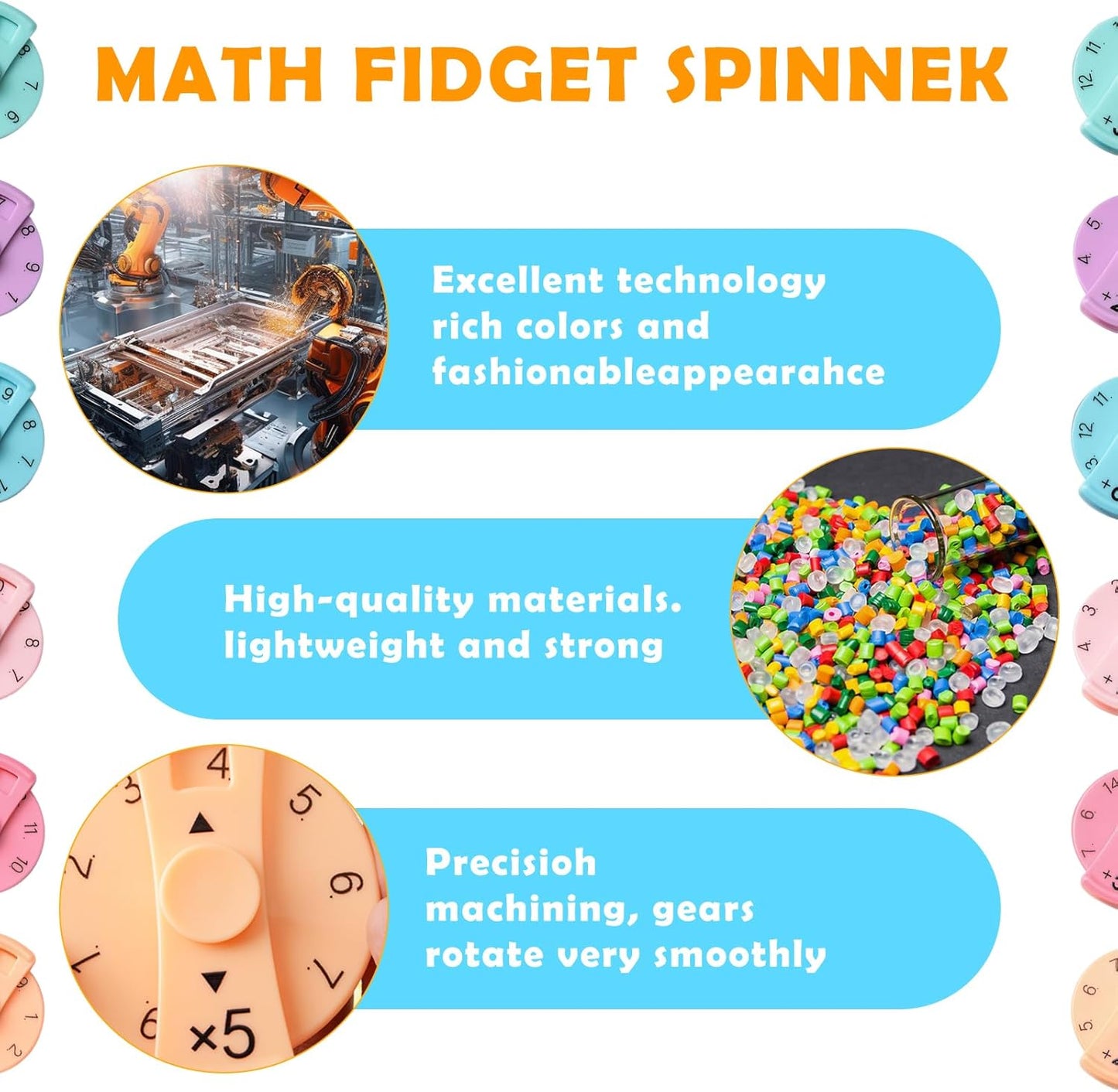 Updated Math Fact Fidget Spinners, Math Facts Fidget Spinners, This is for All The Stimmers - Fidgeters Who are Learning Math, Division and Multiplication on One Fidget (Add Or Subtract 9pcs)