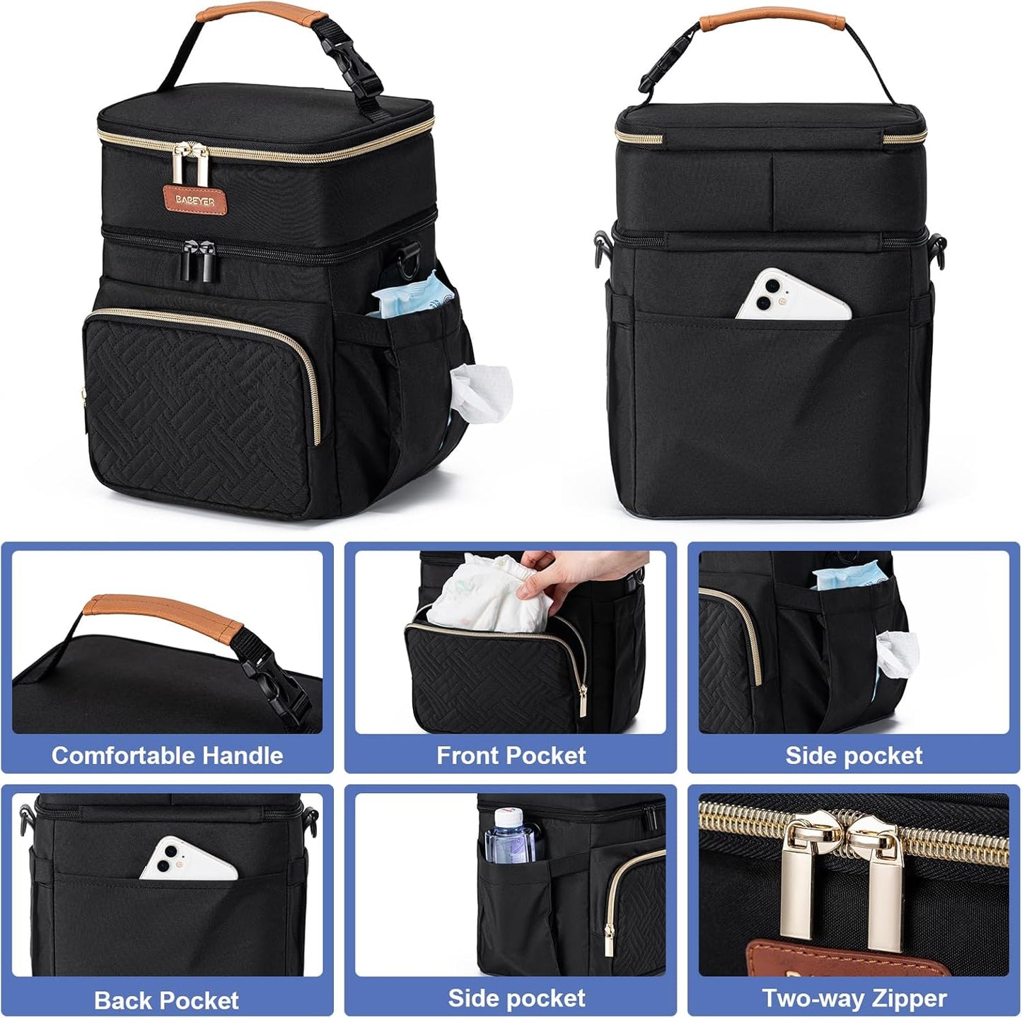 Insulated Breastmilk Cooler Bag with Ice Pack - Holds 6x9oz Bottles, Leakproof Double Layer, Baby Bottle Cooler Bag with Adjustable Strap for Nursing Moms, Daycare & Travel