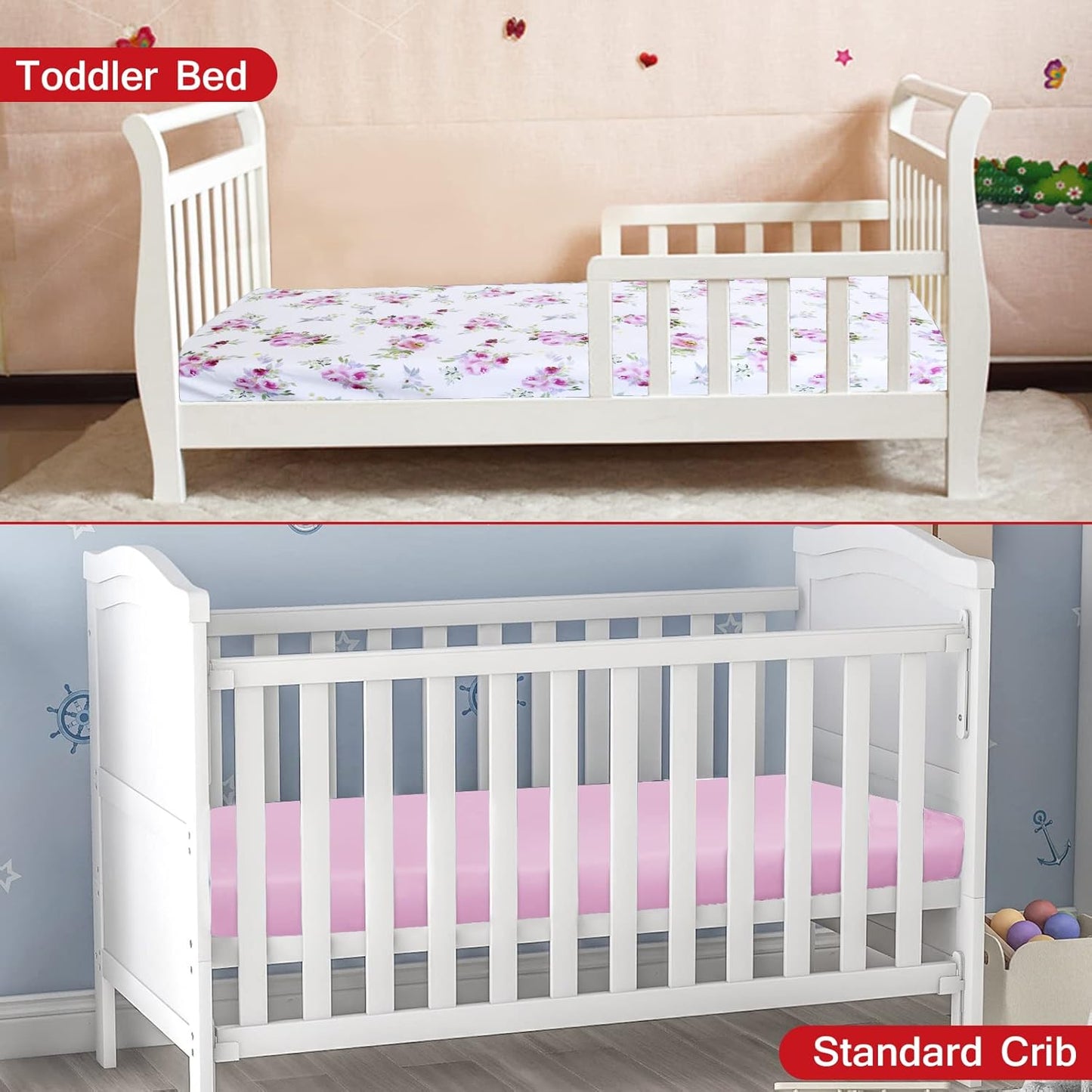 Crib Sheets Girls 4 Pack, Fitted Crib Sheets for Standard Size Crib and Toddler Mattresses, Soft and Breathable Baby Gift Girl Set, Floral