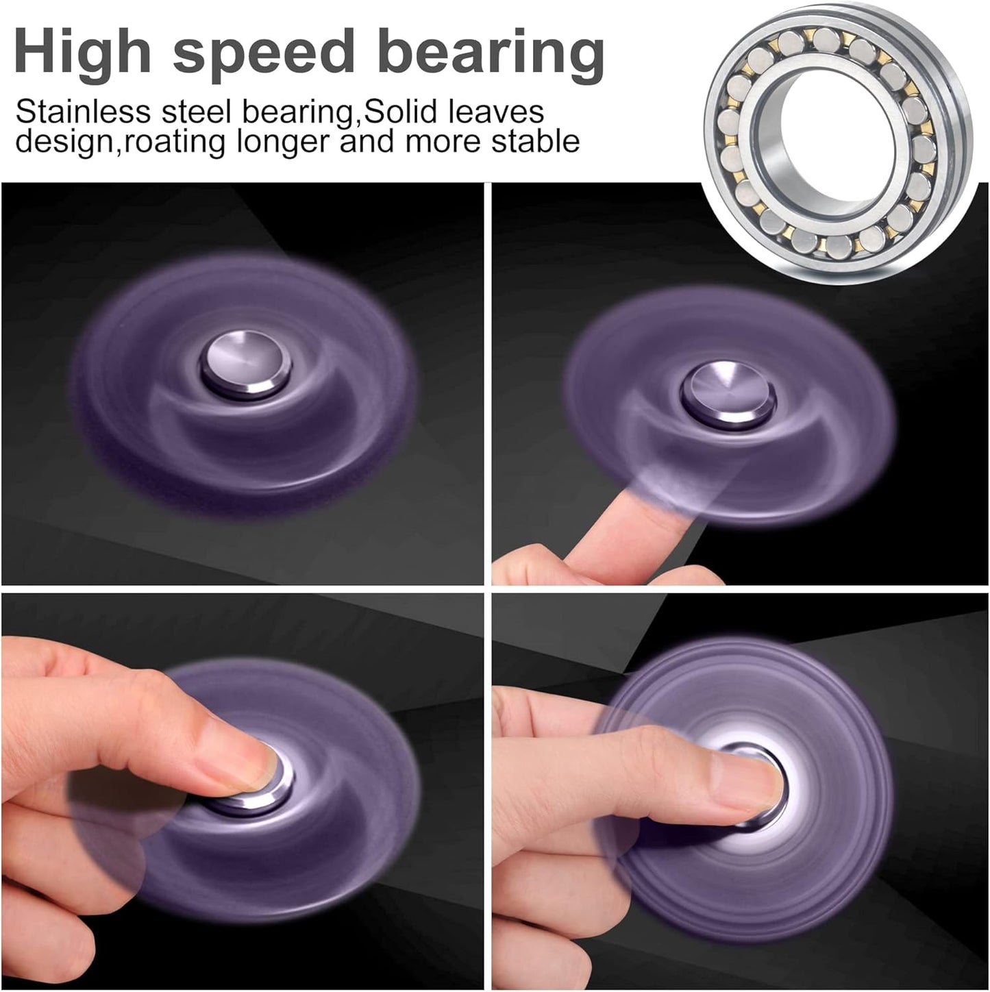 ATESSON Fidget Spinner Toys, Durable High Speed Bearing Metal Hand Finger Spinners EDC ADHD Focus Anxiety Stress Relief Boredom Killing Time Toys for Kids Adults Purple