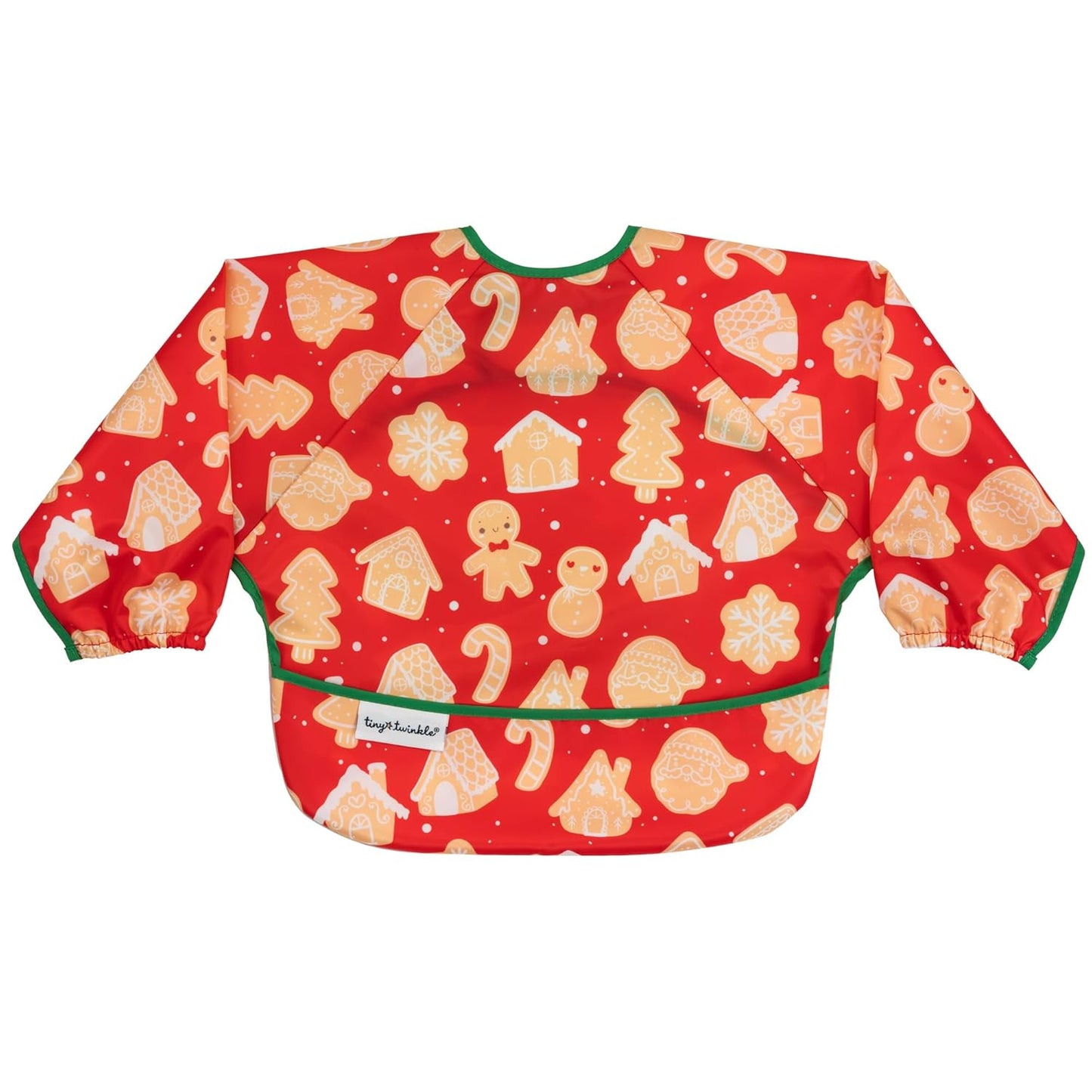 Tiny Twinkle Mess Proof Baby Bib,Waterproof Smock Baby Bib for Eating,Machine Washable Long Sleeve Bib,Baby Led Weaning,Toddler Bib Gingerbread, Small 6-24 Months