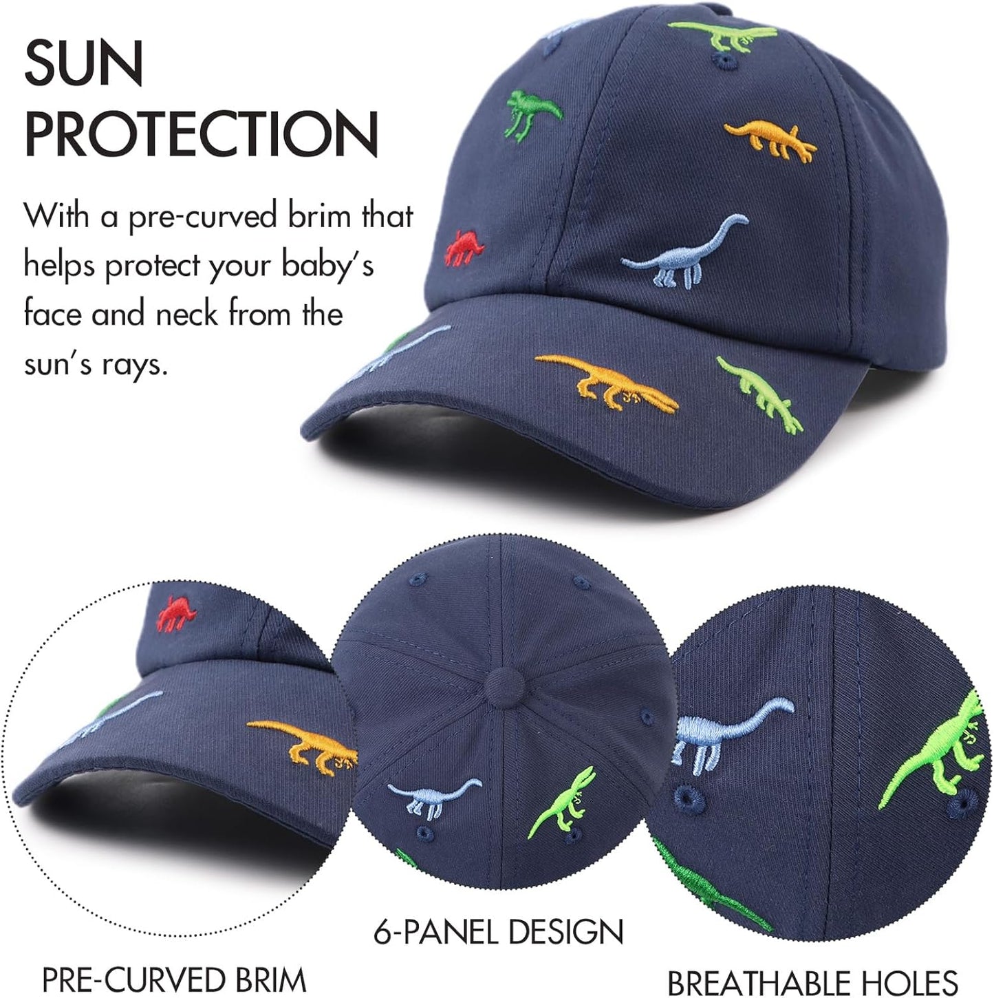 JANGANNSA Dinosaur Boys Girls Caps Embroidery Baby Baseball Caps Cotton Infant Toddler Kids Hat Spring Summer Autumn 2-6Y