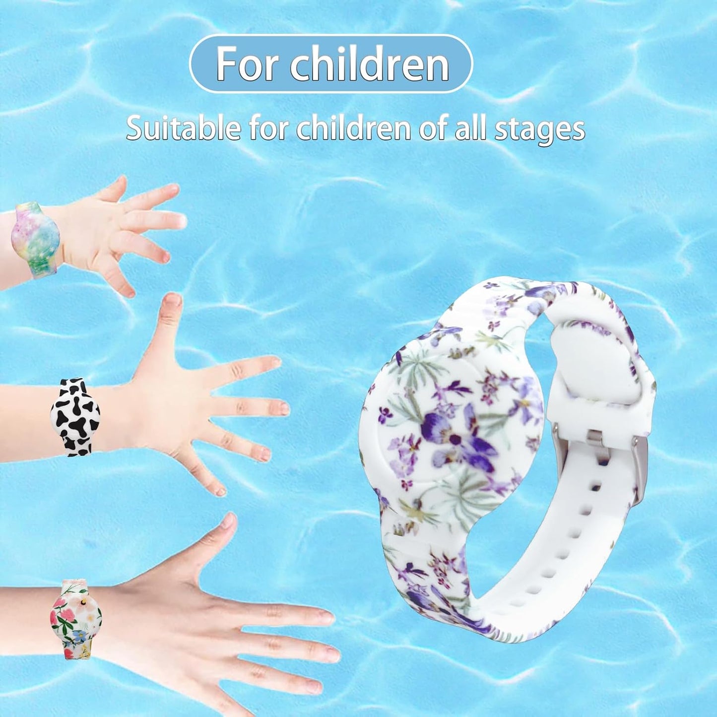 Waterproof AirTag Bracelet for Kids, Soft Silicone Air Tag Hidden Holder Case Compatible with Apple Airtag, Adjustable Anti-Lost Printed Strap GPS Traker for Toddler Child(Iris Flower)