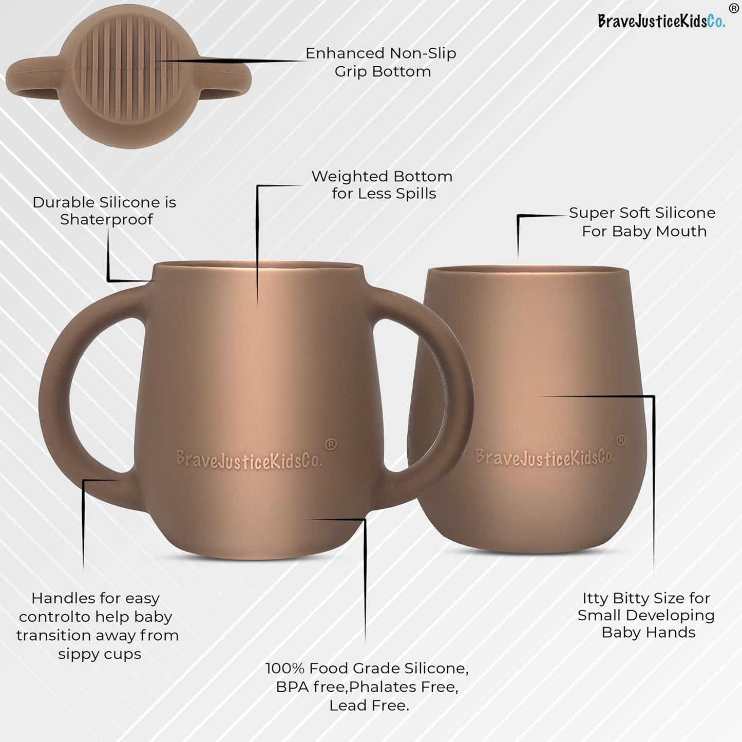 | Teenie Tiny™ Silicone Developmental Baby-Led Weaning Drinking Cups (2 pack) (Warm Taupe)