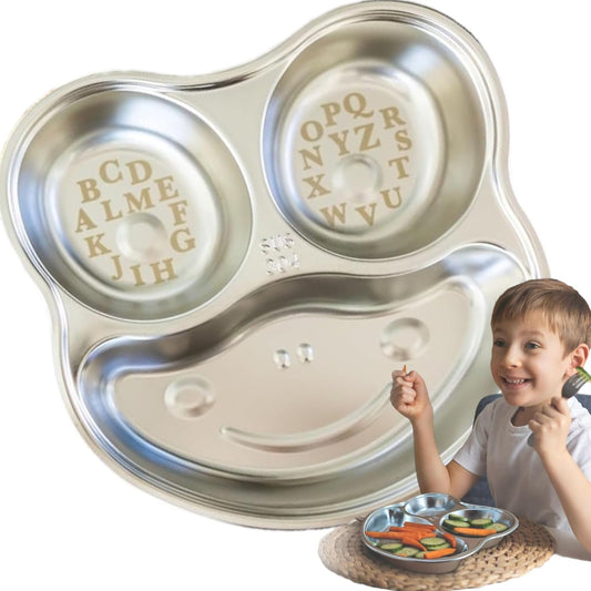 Stainless Steel Plates for Kids, Toddler Plate, Non Toxic Baby Dinnerware, BPA-Free Feeding Tray, Durable, Easy to Clean, Compatible with Dishwasher, Freezer, Microwave