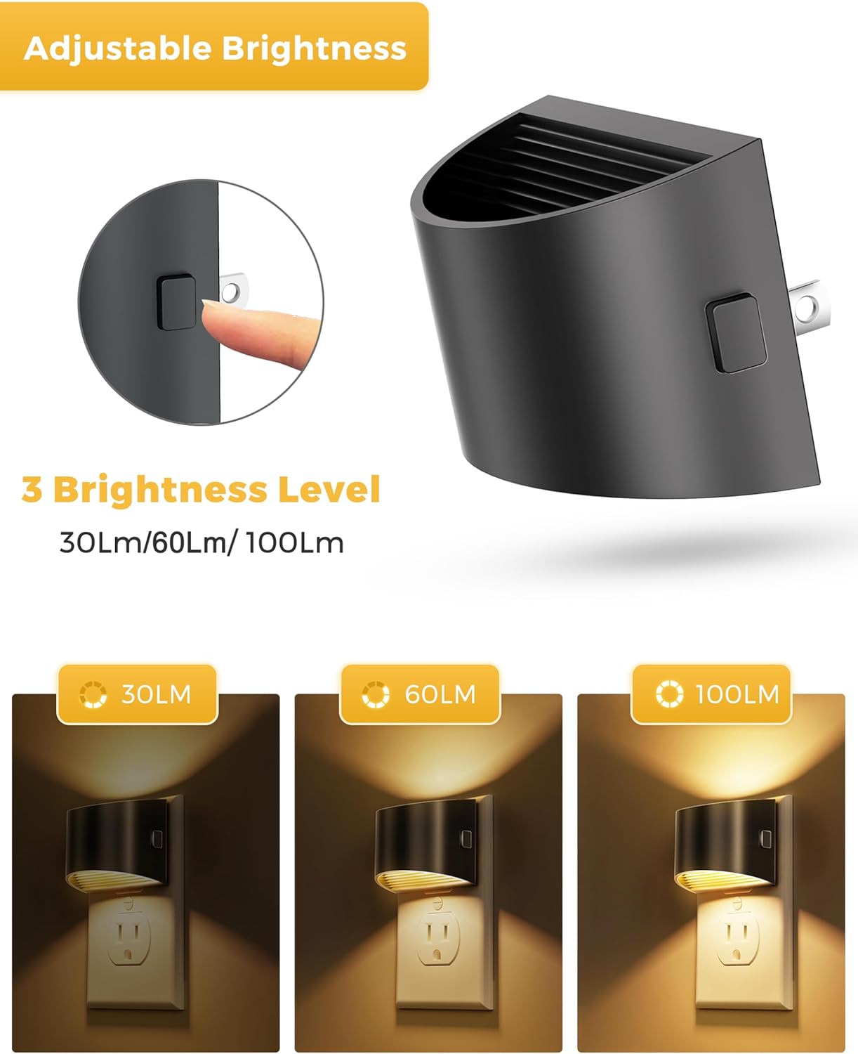 L LOHAS LED Night Lights Plug into Wall 2 Pack, Dusk to Dawn Sensor Nightlight, Brightness Adjustable, 3000K Soft White