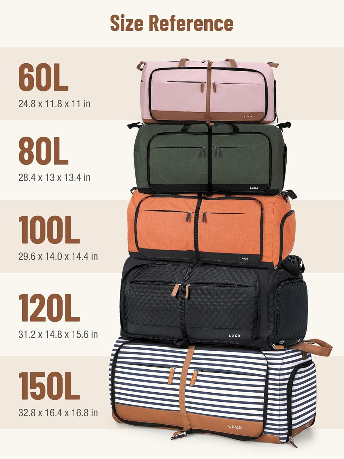 Lekesky Foldable Travel Duffel Bag for Women, 80L Large Duffle Bag with Separate Shoes Compartments & Straps, Carry On Weekend Bag for Women, Hospital, Overnight(Green)