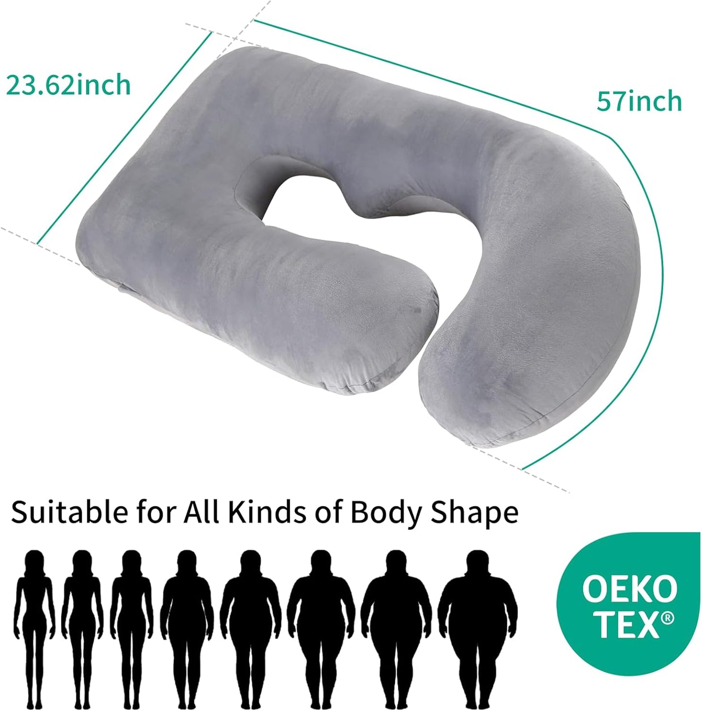 U-Shaped Pregnancy Pillow for Sleeping, Full Body Support for Back, HIPS & Belly - 57 Inch Maternity Pillow with Machine Washable Cover | Maternity Essential