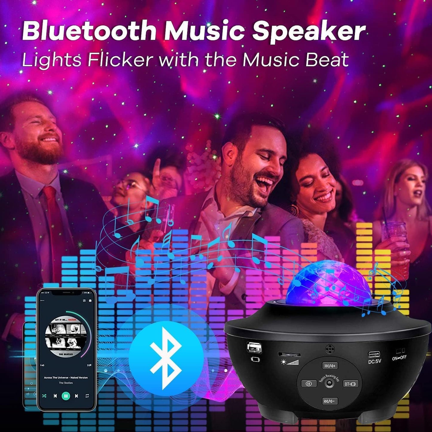 Sunbox Star Projector,3 in 1 Galaxy Projector Night Light with Remote Control,15 White Noise,Music Speaker&Timer,Starry Light Projector for Bedroom/Party/Home Decor,Starry Projector for Kids & Adults