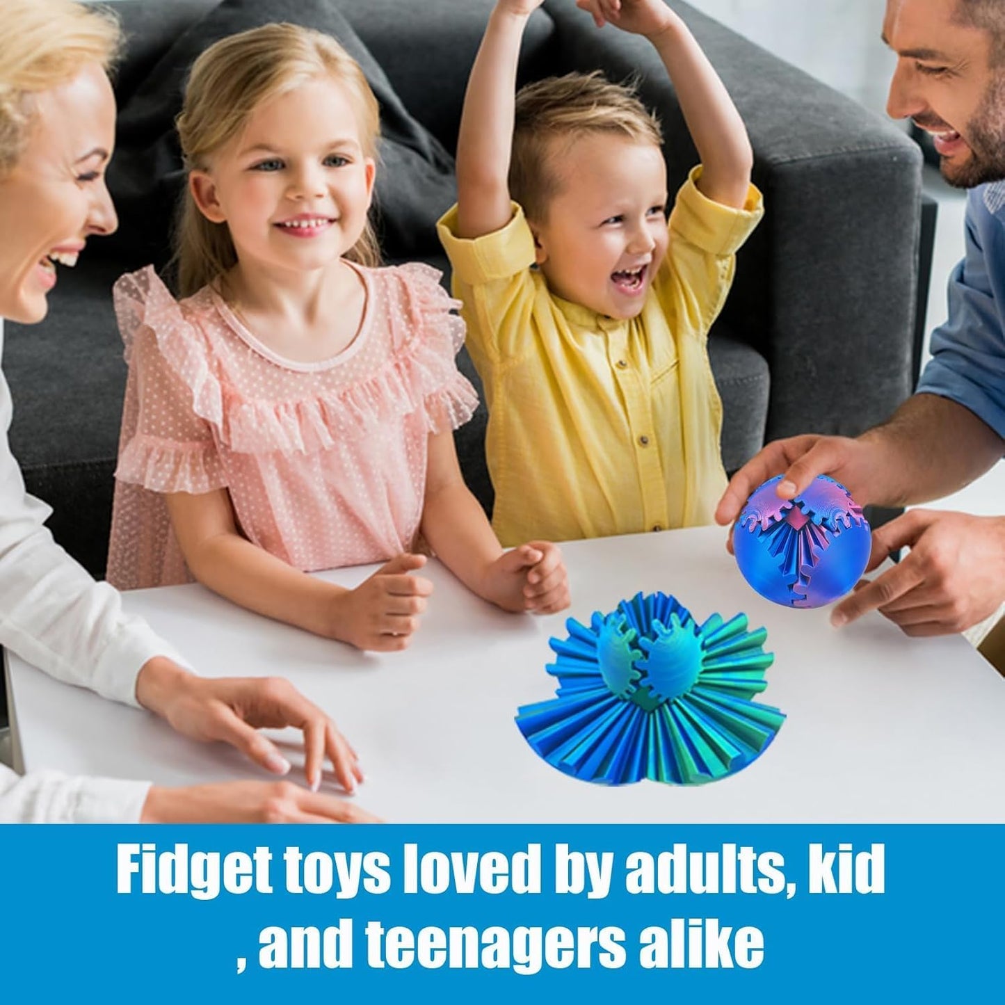 Gear Ball 3D Printed Gear Ball Spin Ball OR Cube Fidget Toy - Perfect for Stress and Anxiety Relaxing Fidget Toy, Desk Toy - Ideal for Sensory Needs and Autism (Red Blue)