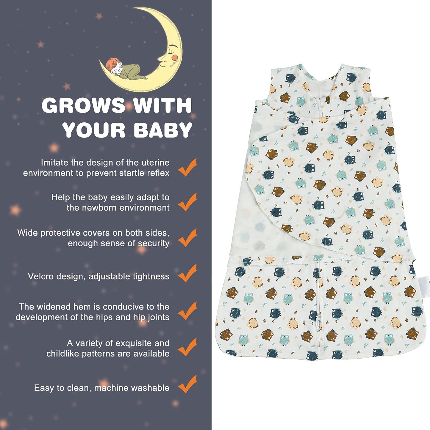 Swaddle-Blanket Baby Girl & Boy Swaddles Newborn Infant Transition 100% Cotton Wrap Blankets, 3-Way Adjustable Wearable Blanket, TOG 1.0 (Owl, 3-6 Month)