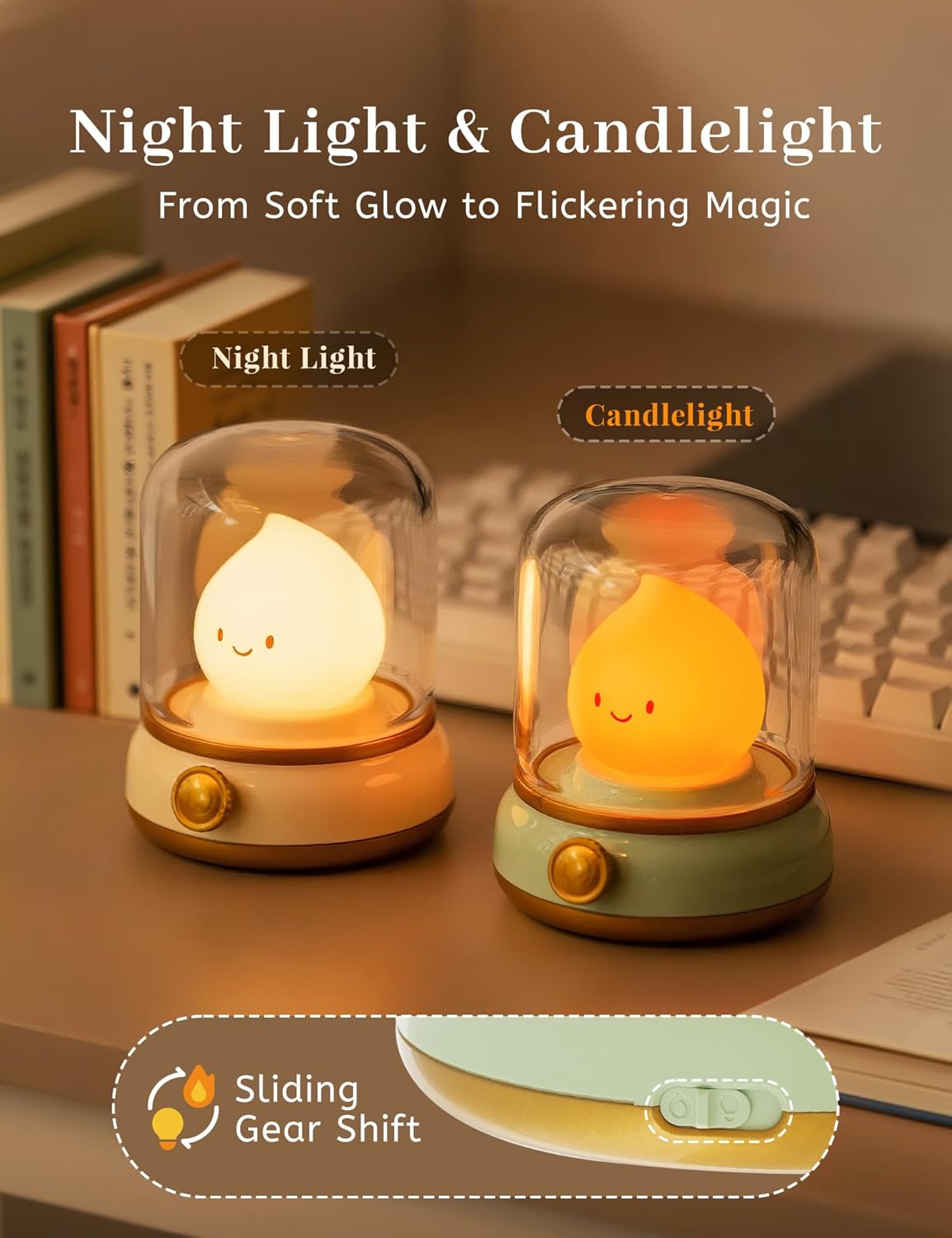 Cute Campfire Lamp, Portable LED Camping Lantern, Rechargeable, Dimming, Candle Lights & Night Light 2 Mode, Table Bedside Lamps, Nightlight for Kids Room, Halloween Decor