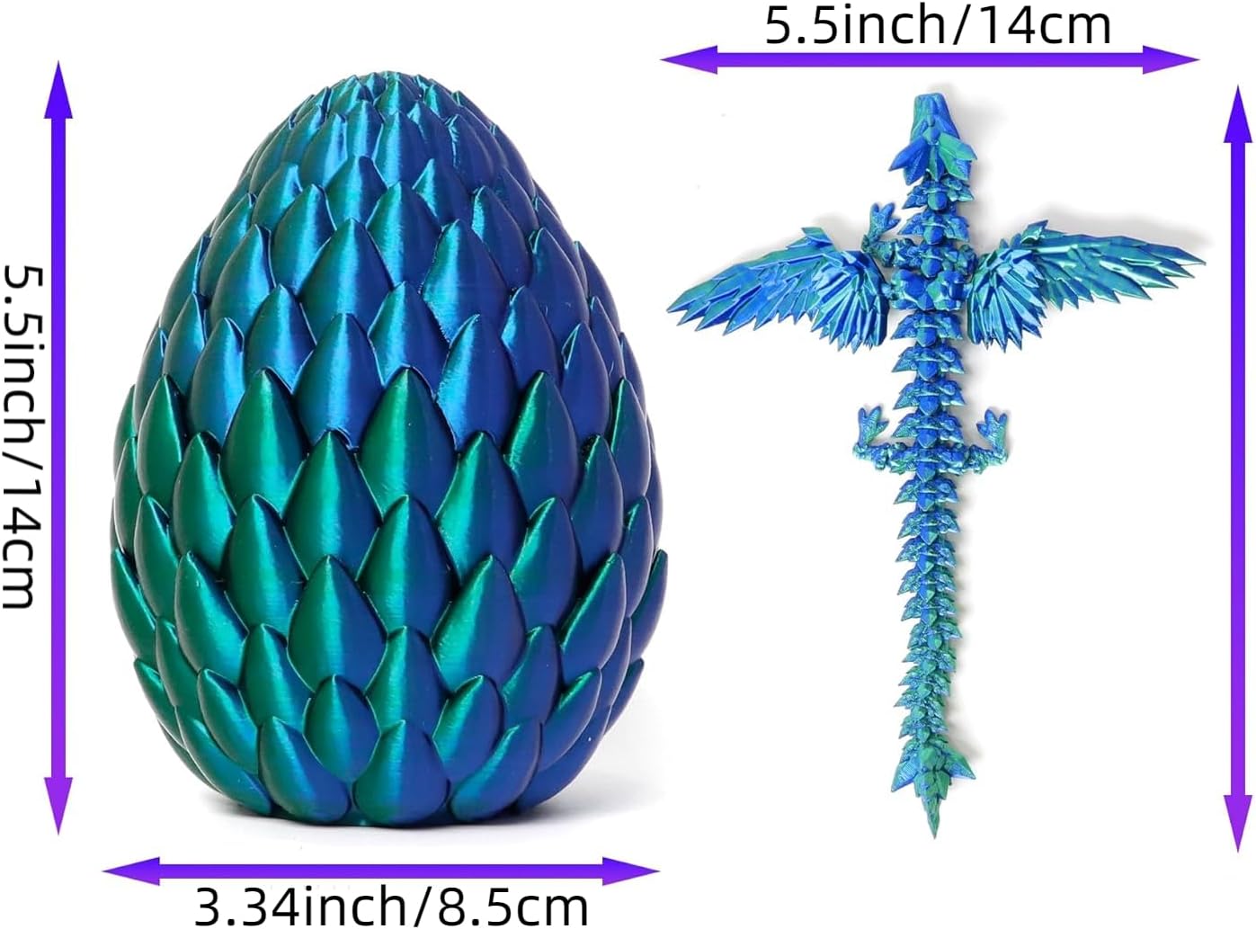 3D Printed Dragon Egg, Flying Articulated Dragon in Eggs, Flexible Joints Home Decor Executive Desk Figurine (Green Mix Blue)