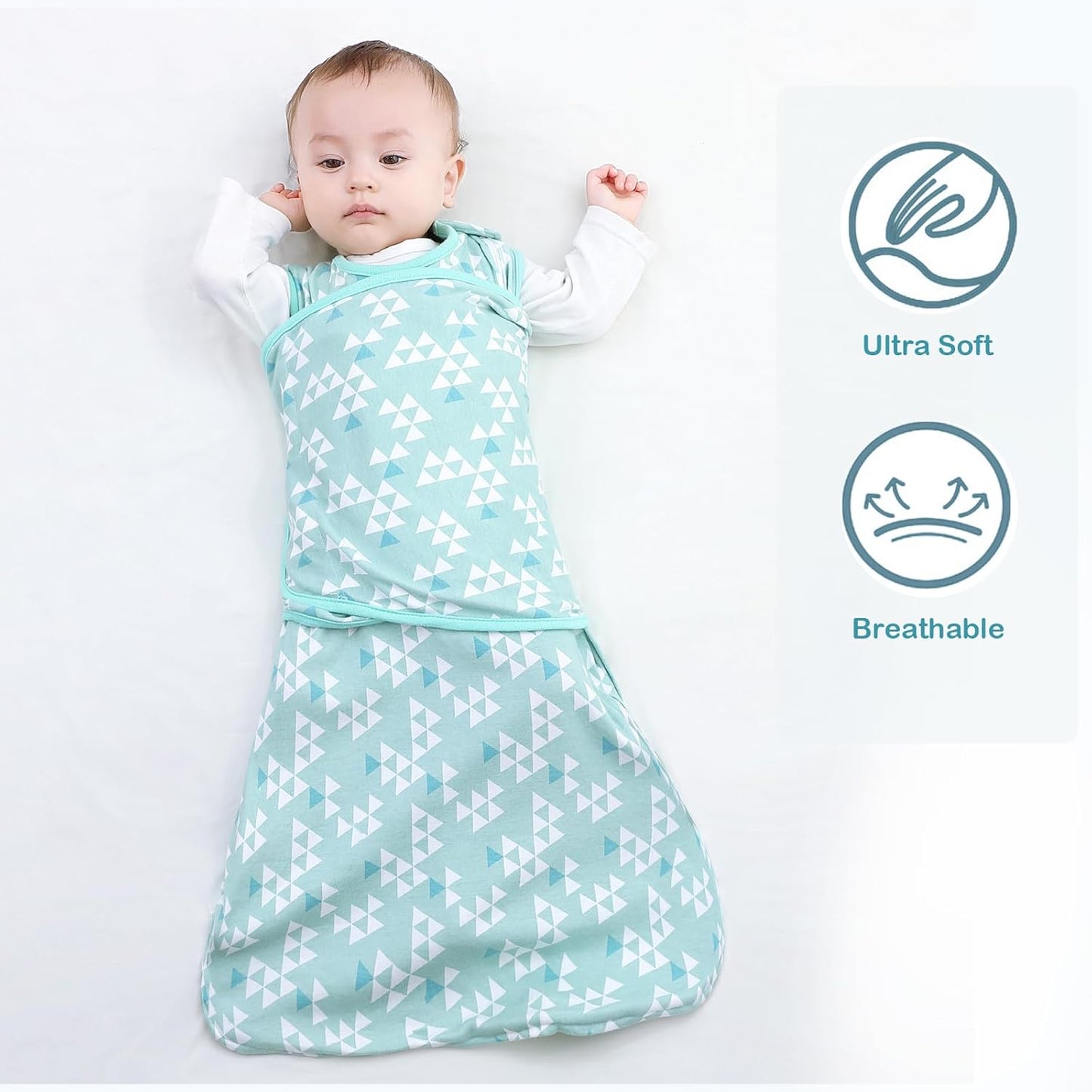 Baby Sleep sack Swaddle,Sleep Sack 3-6 Months,3-Way Adjustable Wearable Transition Swaddles Blanket Boy And Girl,100% Cotton,TOG 1.0(Green)