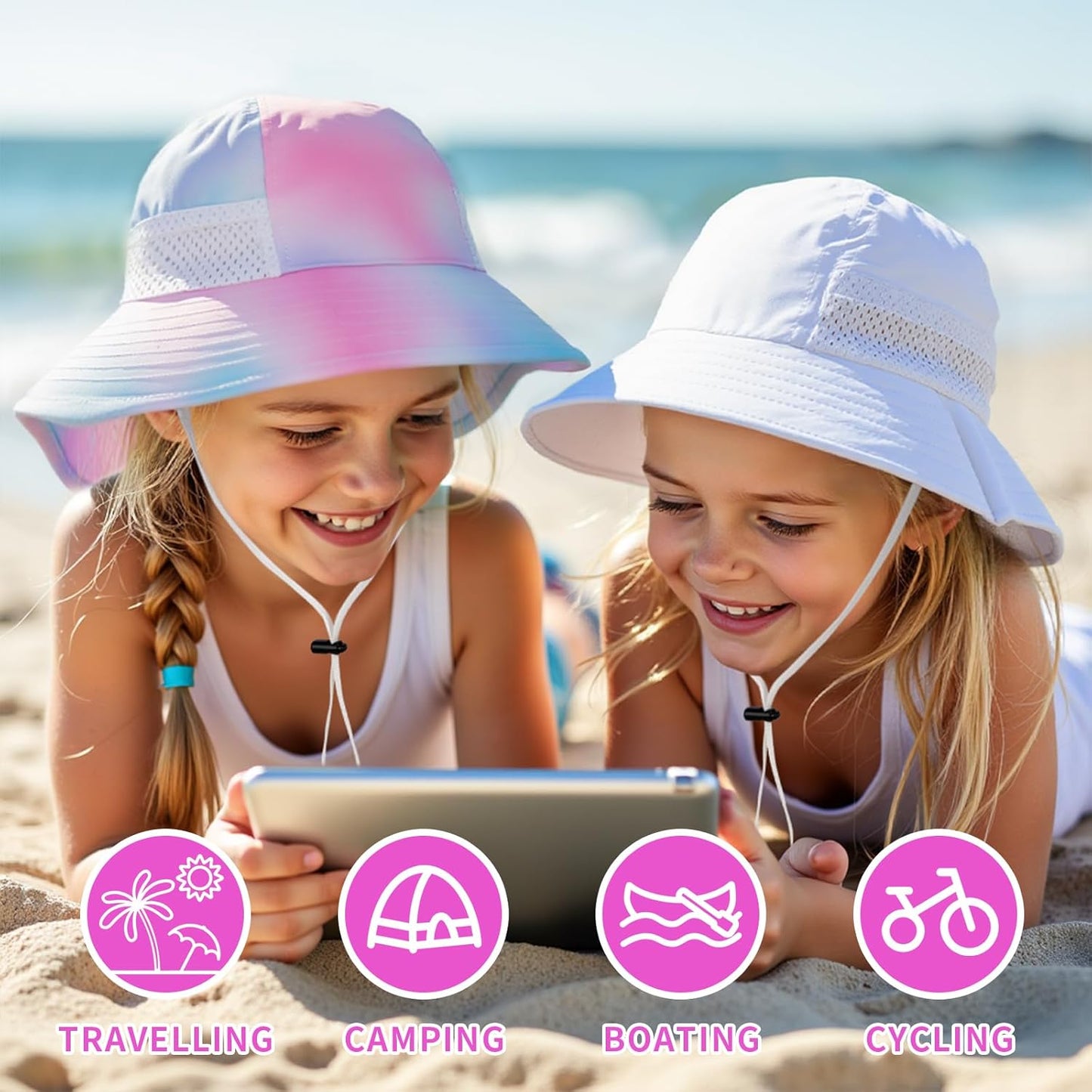 Toddler Baby Sun Hat Kids Summer UPF 50+ for Boys Girls Adjustable Beach Hats with Bucket Wide Brim Age 1-7 Years