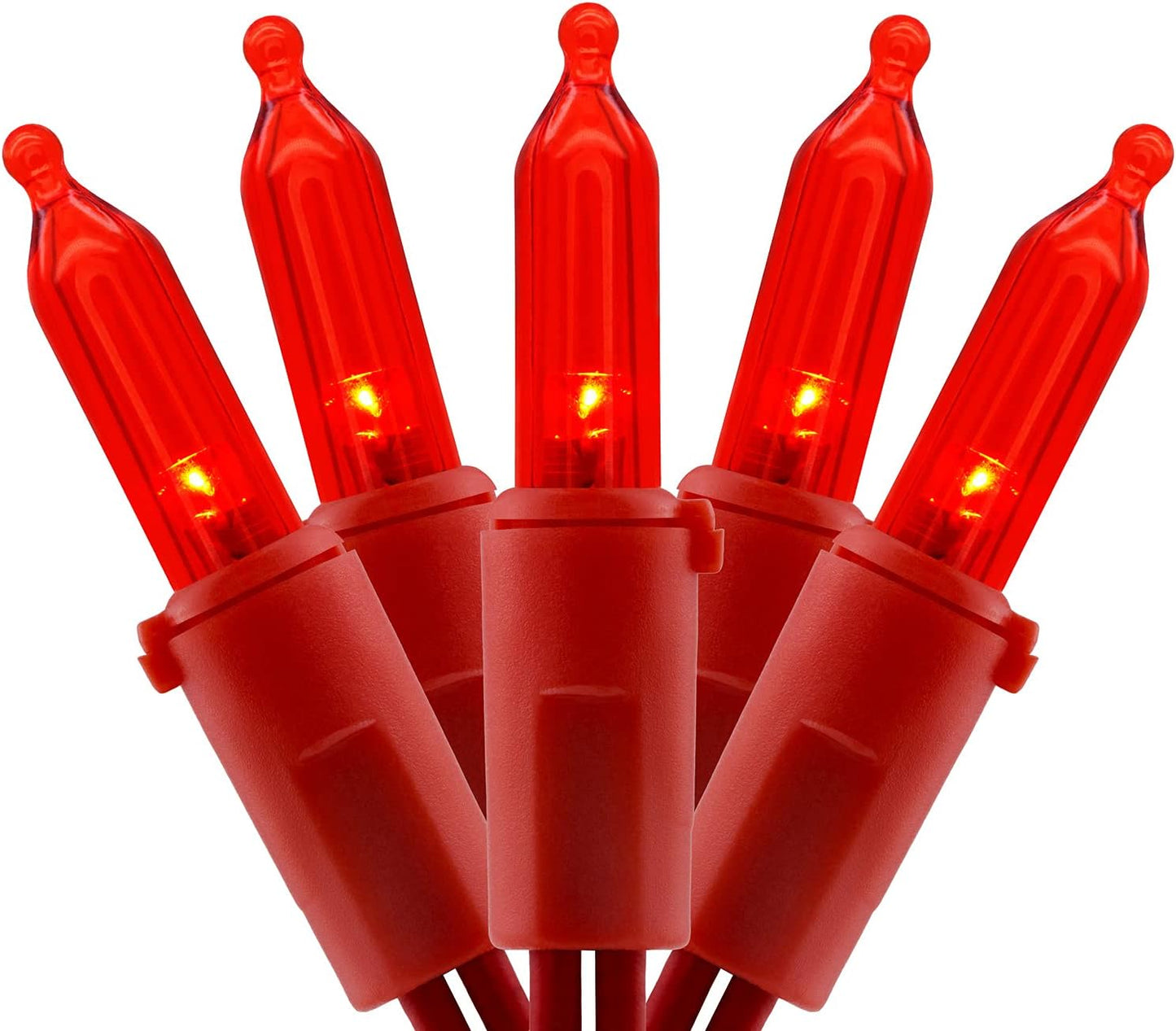 YULETIME 200 Red LED Christmas Lights with Red Wire, Pack of 2 Strands 33 Feet 100 Lights UL Certified Holiday String Light Set