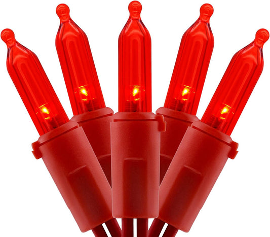 YULETIME 200 Red LED Christmas Lights with Red Wire, Pack of 2 Strands 33 Feet 100 Lights UL Certified Holiday String Light Set