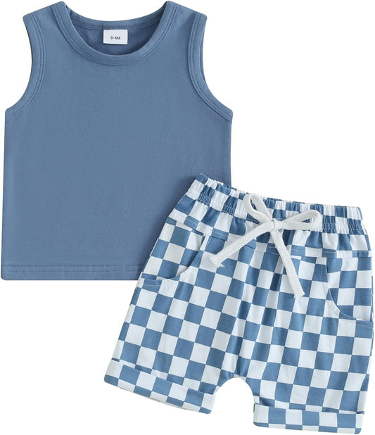 Kupretty Baby Boy Summer Clothes Sleeveless Tank Tops Vest T-Shirt + Casual Shorts Toddler Outfits Set