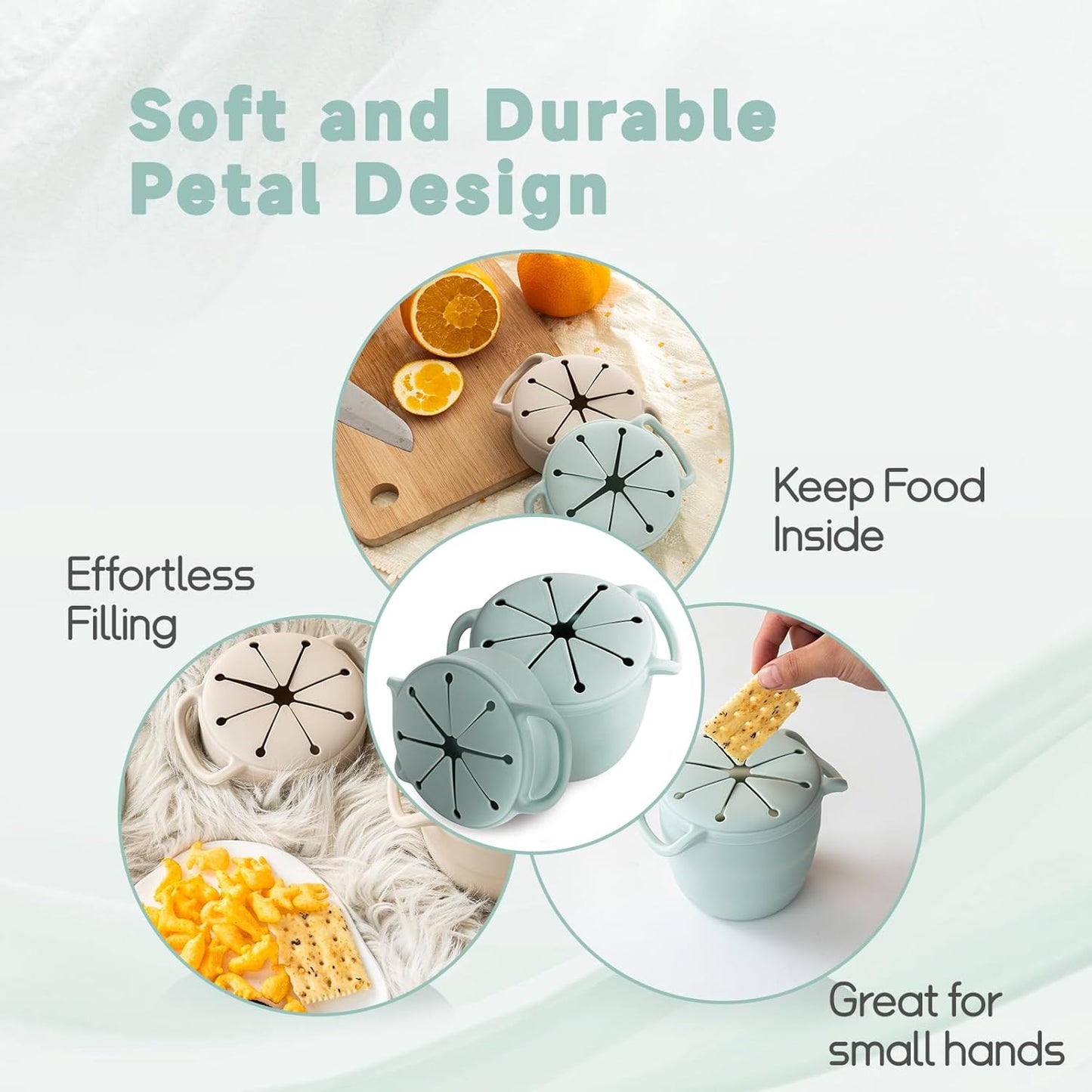 Snack Cups for Toddlers Spill Proof,Baby Snack Containers,Collapsible Food Grade Silicone Snack Cup,Dishwasher Safe and BPA Free,Set Of 2,13 Oz,Blue