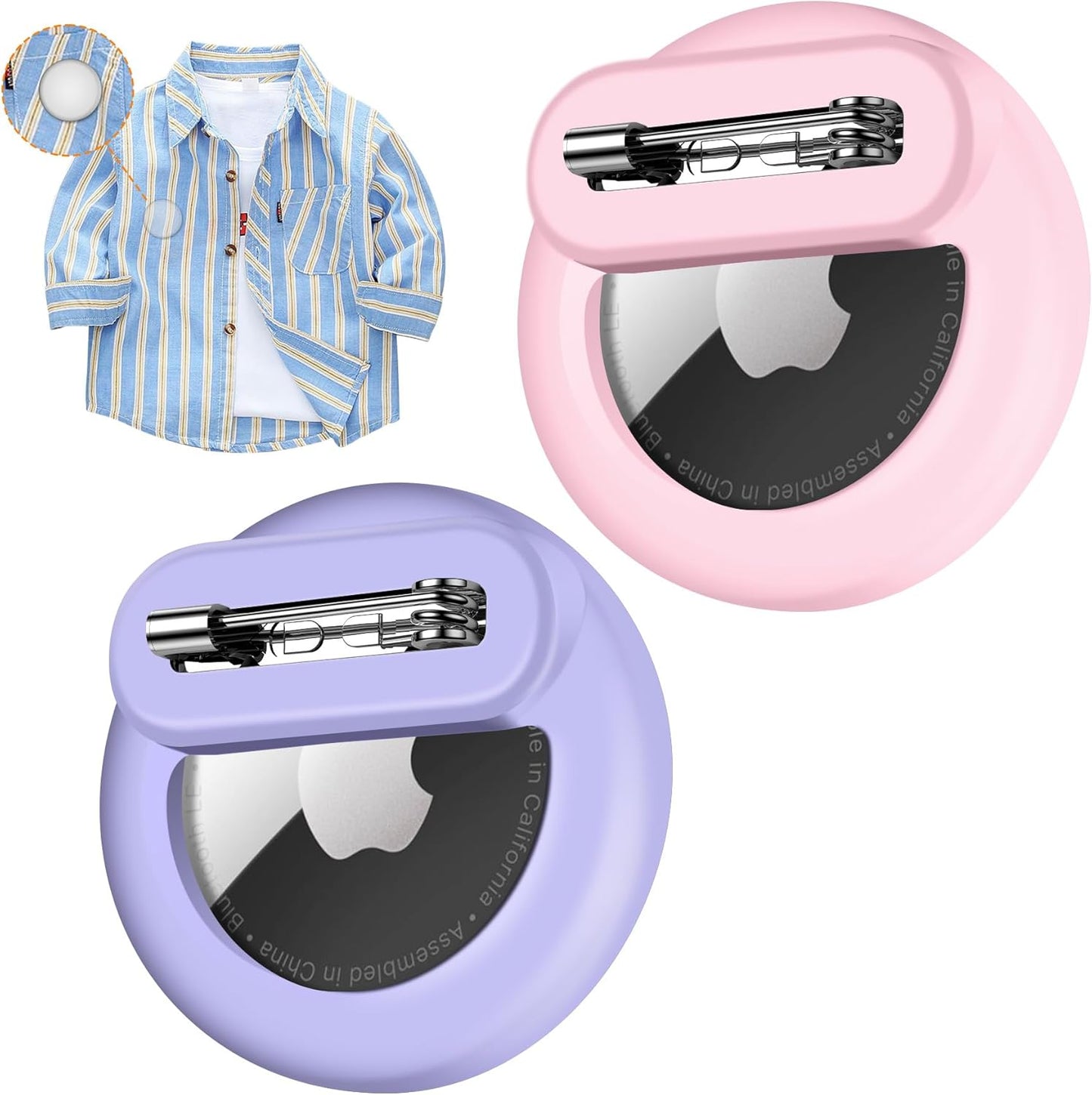 Tracker Holder for AirTag with Pin, Safe Hidden Lightweight GPS Tracker for Kids Compatible with Apple Air Tags for Child, Elderly, Pets Collar, Shoes (Pink+Purple)