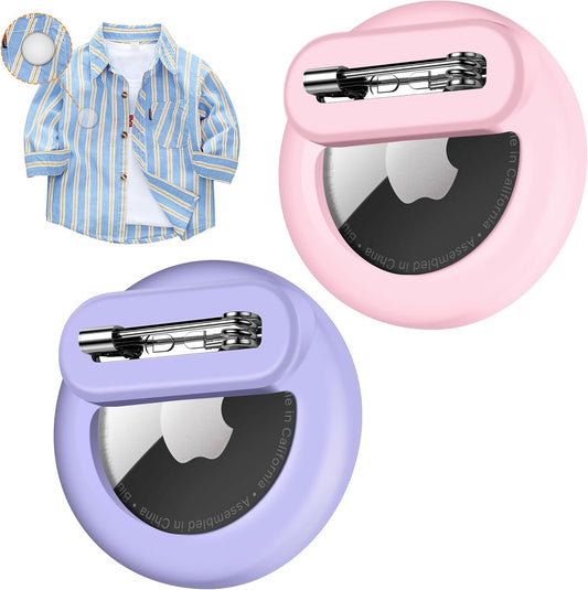 Tracker Holder for AirTag with Pin, Safe Hidden Lightweight GPS Tracker for Kids Compatible with Apple Air Tags for Child, Elderly, Pets Collar, Shoes (Pink+Purple)