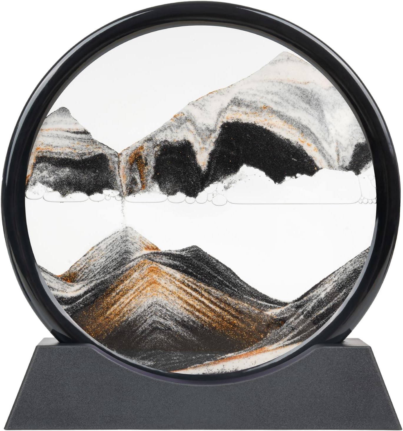 Drakswet Moving Sand Art Liquid Motion，Moving Sand Art Picture-3D Deep Sea Sandscape，Round Glass Frame Display Flowing Sand Relaxing Desktop Home Office Work Decor (Black)