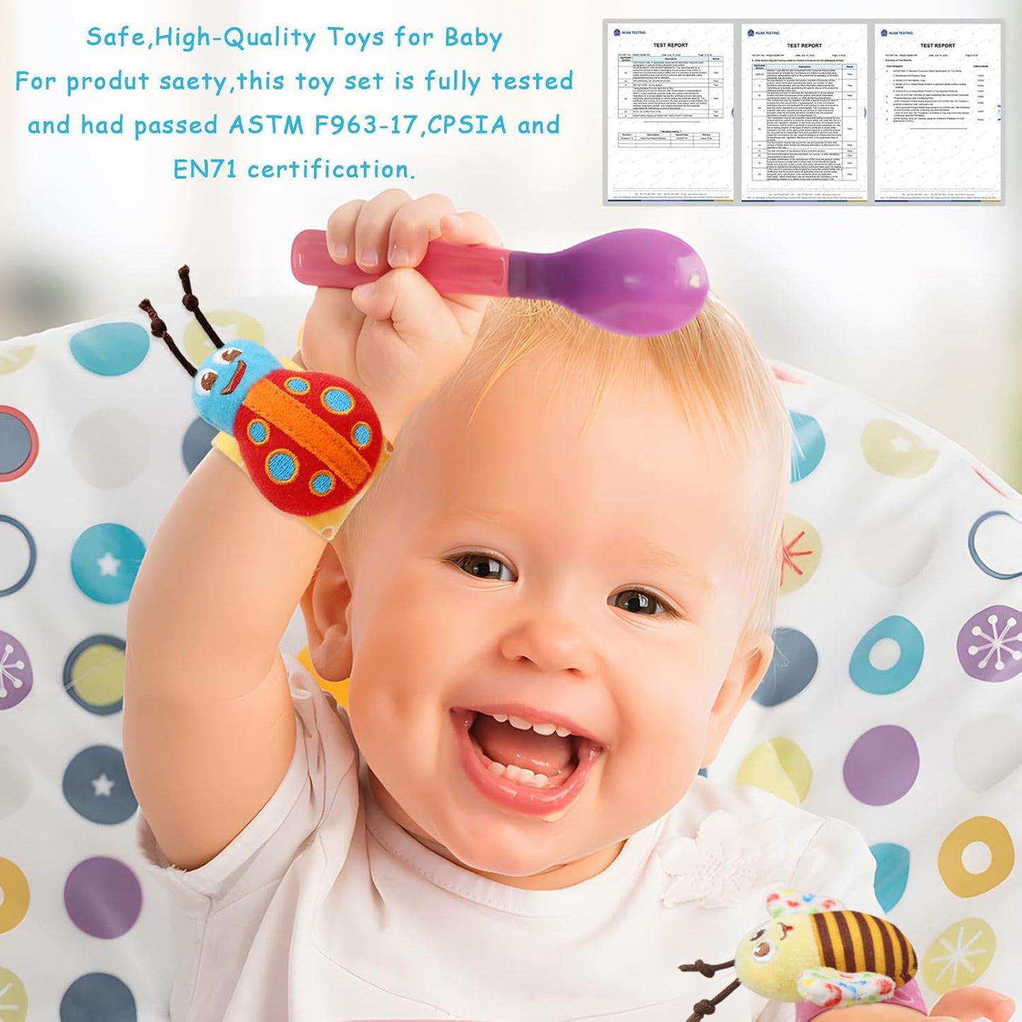 Wrist Rattles Foot Finder Rattle Toy for 3-6 Months Baby, Feet Leg Ankle Socks Arm Hand Bracelet Shaker for 6-9 Months Infant boy & Girl, Gift Set for 0-2 Years Newborn Babies (5 pcs-C)