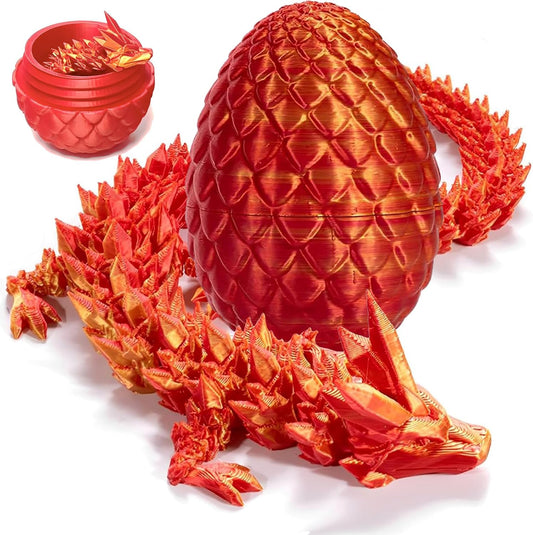 3D Printed Dragon Egg Crystal Dragon Fidget Toy Full Articulated Dragon Mystery Dragon Eggs with Dragon Inside Home Office Desk Decor Gifts Toys (Red)