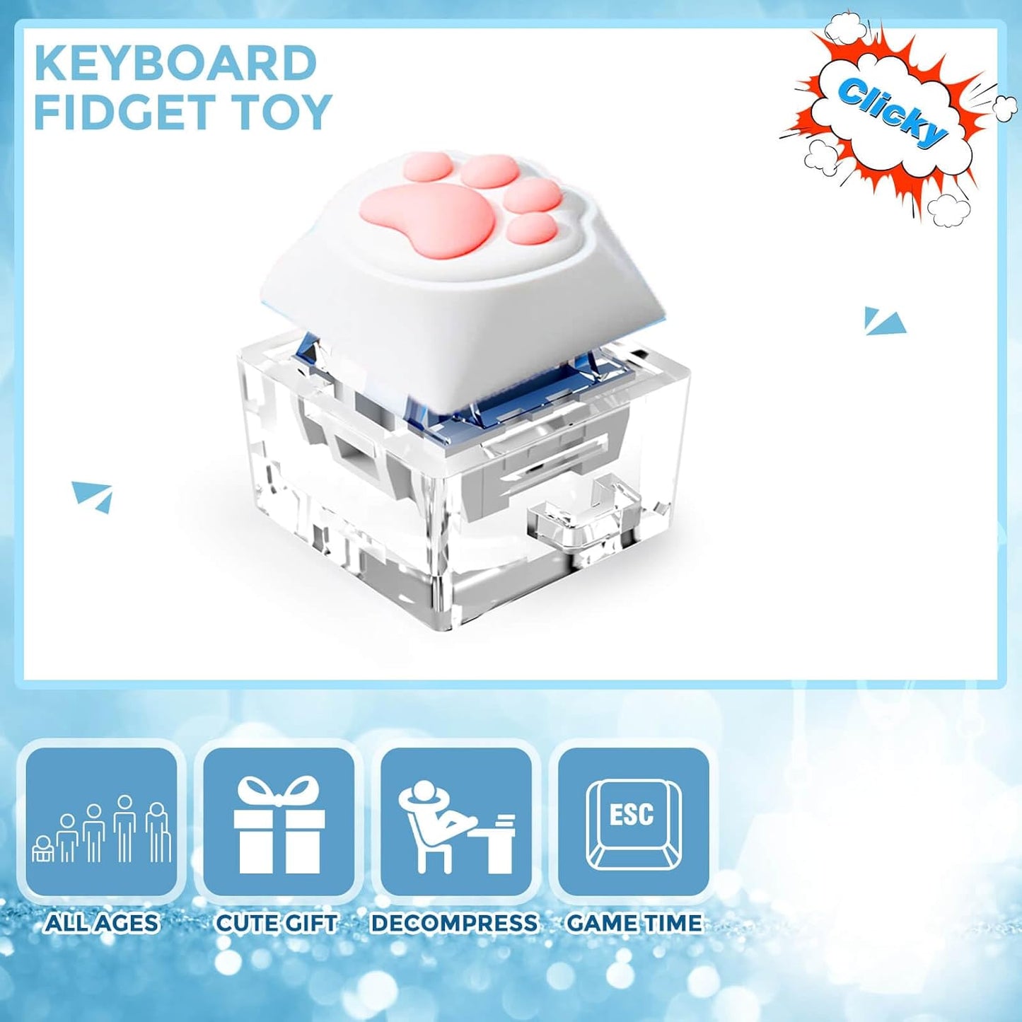 Fidget Keyboard Toys,Cat's paw Keychain with LED Light Stress Relief Toys for Adults and Kids,Finger Keyboard Keychain Fidget Clicker Toys,Executive Desk Toys,ADHD Toys,Adult Gifts.